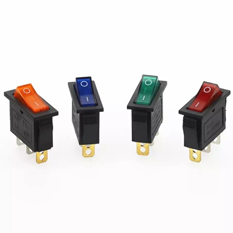 สวิตช์โยกสองขา KCD3 มีไฟ ตัวบาง สามพินสวิตช์ไฟปุ่มสี มี4สี สวิตช์ปุ่มโยก พร้อมส่งในไทย L222