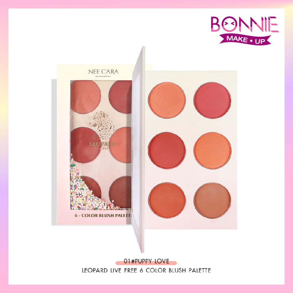 นีคาร่า N606 บลัชออน ปัดแก้ม บลัชออนพาเลต 6 สี ของแท้100% NEE CARA LEOPARD LIVE FREE 6 COLOR BLUSH PALETTE