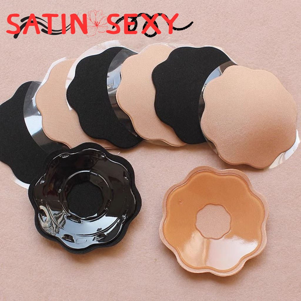 SATIN SEXY บราซิลิโคนแปะหัวนม รูปดอกไม้ พร้อมส่งสองแบบ สองสี กาวแน่น เหนียว S-208