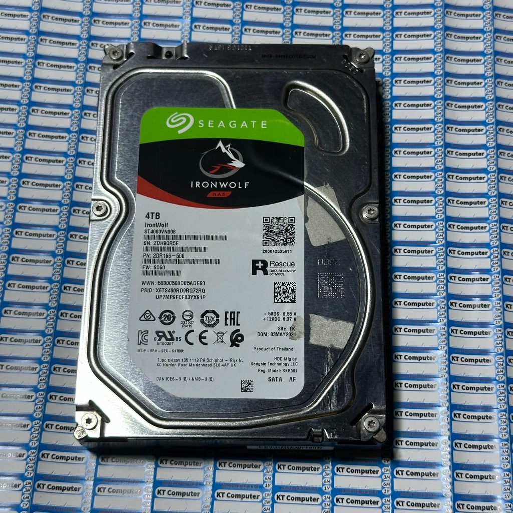 4 TB 3.5" HDD (ฮาร์ดดิสก์ 3.5") SEAGATE IRONWOLF - 5900RPM SATA3 (ST4000VN008)