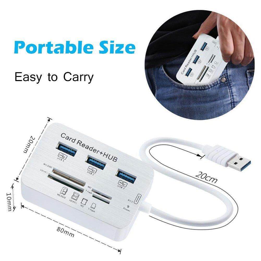 USB 3.0 HUB + เครื่องอ่านการ์ดความเร็วสูง USB HUB พร้อม MS/SD/M2/ TF Card Reader 3 พอร์ต USB Splitterสำหรับแล็ปท็อป