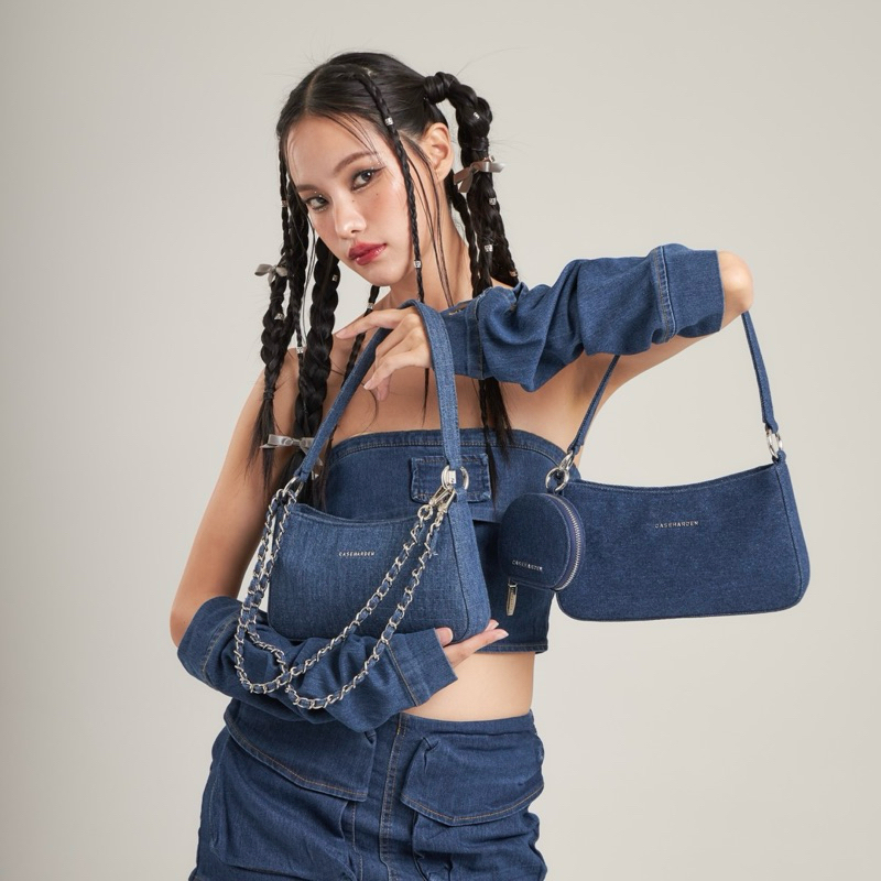 (ใส่โค้ด:30WOW200ลด200.-) Mini Bag [Denim Collection] กระเป๋าทรงพอช ผ้ายีนส์ สาย 3 สาย - รูปที่ 2