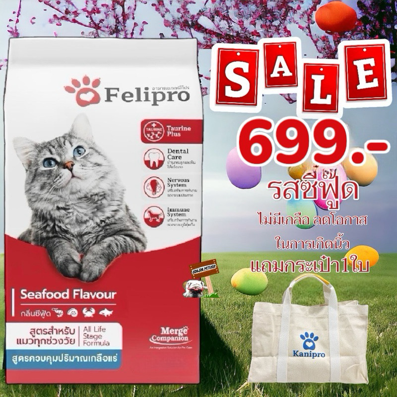 Felipro เฟลิโปร 8kg **แถมกระเป๋า1ใบ** อาหารแมว รสซีฟู๊ด สูตรควบคุมปริมาณเกลือแร่ ลดโอกาสการเกิดนิ่ว 8 กิโลกรัม