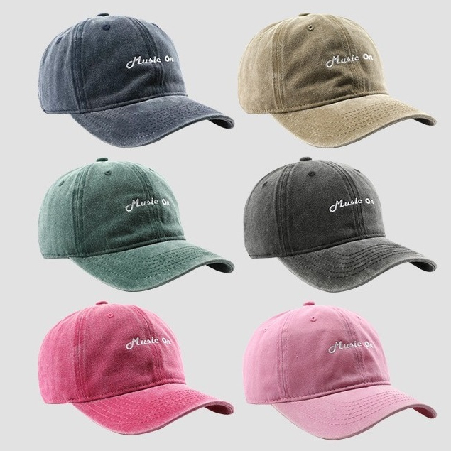 หมวกเบสบอล แบบนิ่ม ปักMusic on มี6สี สไตล์วินเทจ