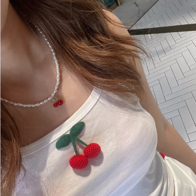 พร้อมส่ง|สร้อยไข่มุก จี้เชอร์รี่ รูปถ่ายจากสินค้าจริง