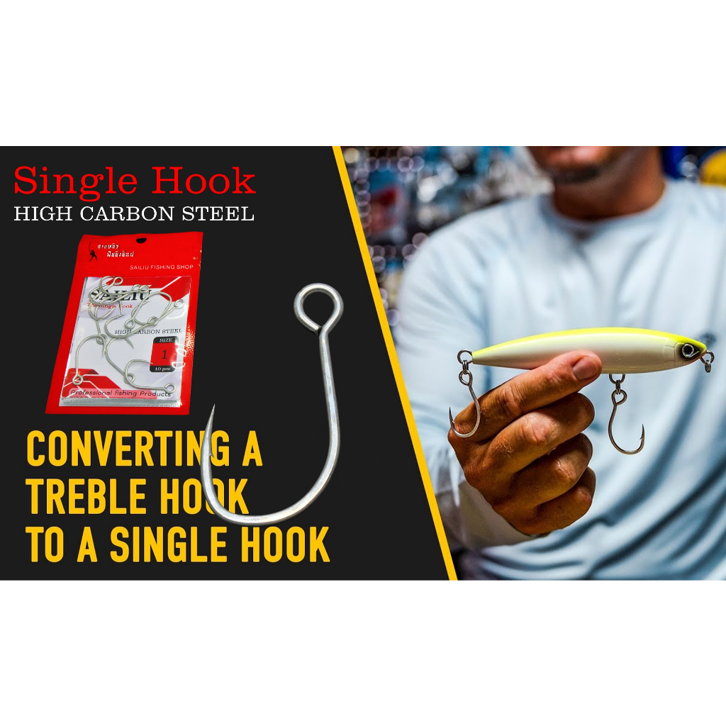เบ็ดทางเดียว Single Hook ตัวเบ็ดตกปลาเหล็กกล้าคาร์บอนสูง