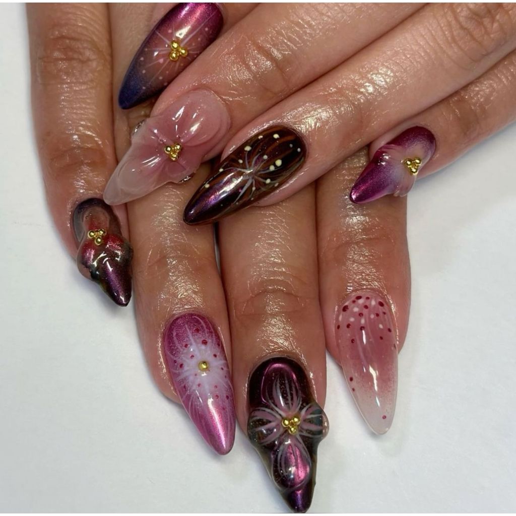 เล็บเจล orchid สีม่วงดำ สวยใส่แล้วมือขาว