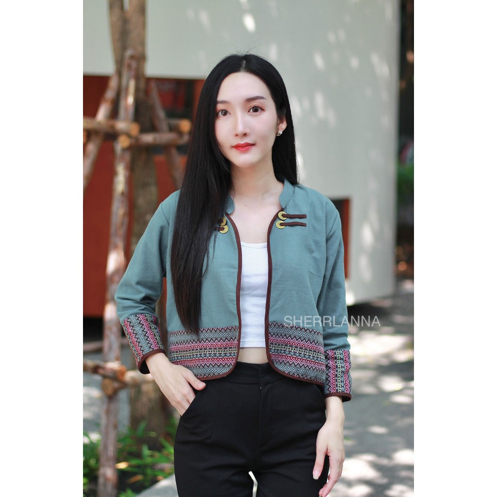 เสื้อคลุมพื้นเมือง เสื้อคลุมกั๊กคอจีน แขนสามส่วน