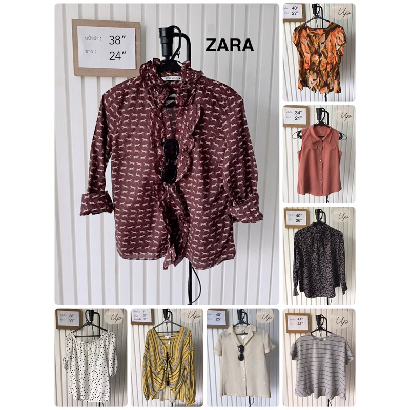 เสื้อคอระบายลายม้าสีน้ำตาลแดง แบรนด์ ZARA แท้ สวยๆ