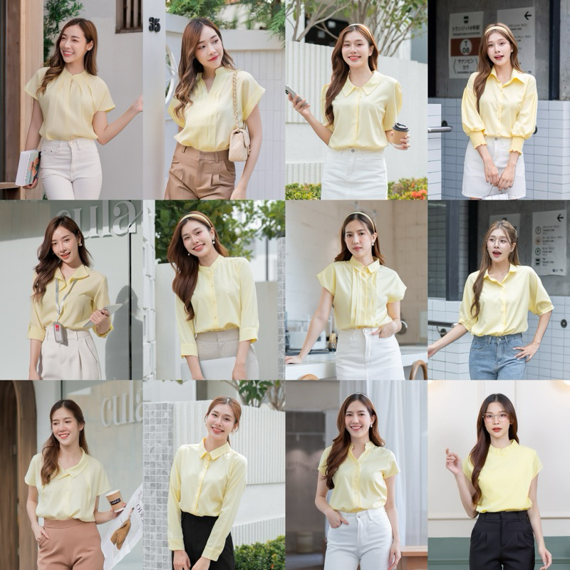 🚀มีส่งด่วน!!💥เสื้อทำงานสีเหลืองพาสเทล 💛#รวมเสื้อโทนเหลือง