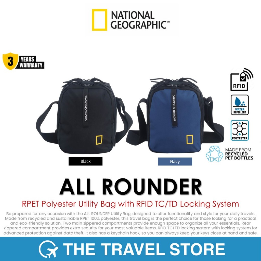 NATIONAL GEOGRAPHIC All Rounder RPET Polyester Utility Bag with RFID TC/TD Locking System (N27902) กระเป๋าสะพาย