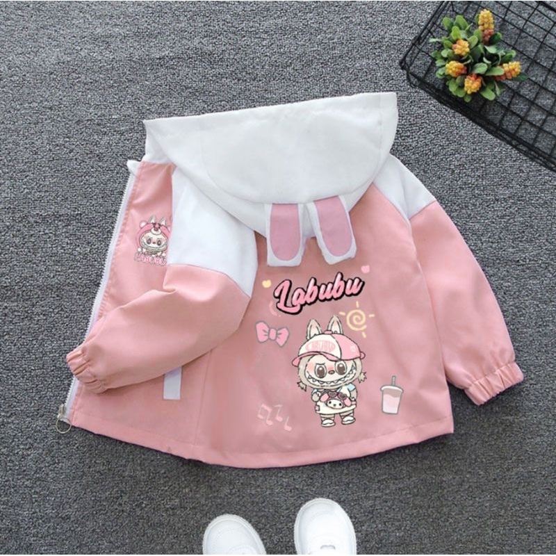 Pinkเสื้อคลุมแขนยาวเด็ก แต่งฮู้ดกระต่าย กันแดด กันลม กันหนาว