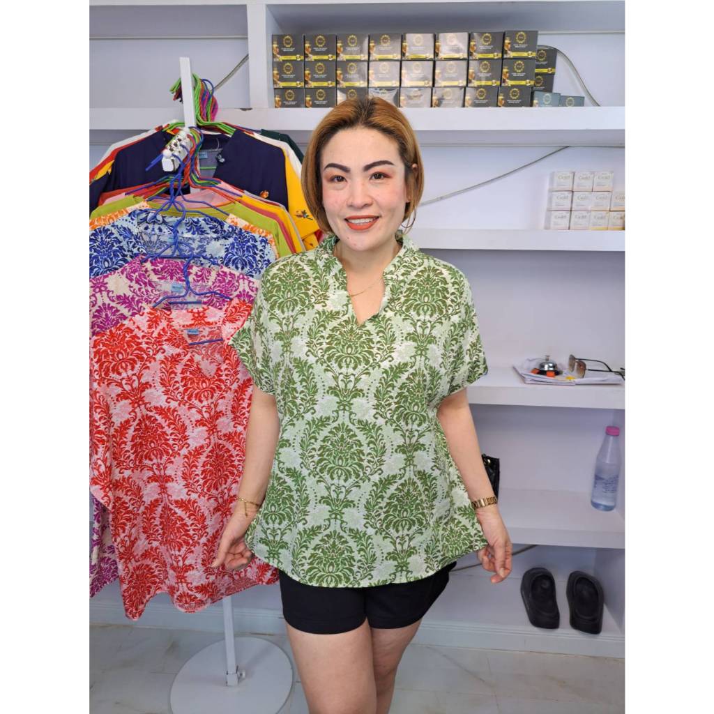 ก1//เสื้อคอจีนลายไทยผ้าไหมอิตาลี ฟรีไซ38-46นิ้ว ยาว25นิ้ว หน้าผ้า46นิ้ว ราคา119บาท