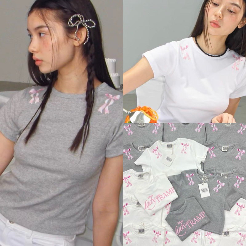 Lady & the tramp crop top เสื้อครอปแขนสั้นสุดคิ้วท์ สุดฮิตสไตล์เกาหลี คอลใหม่
