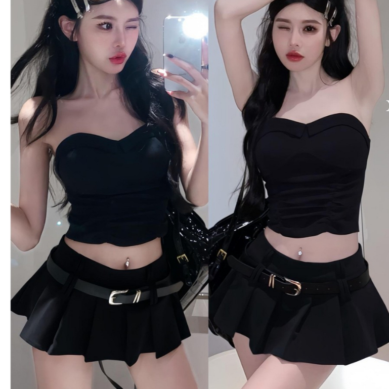 [คุณภาพสูง + เข็มขัด] เอวสูงกระโปรงตัวเล็กฤดูร้อนสั้นพิเศษกระโปรงสาวร้อนจีบกระโปรงกระโปรงรูปตัว A