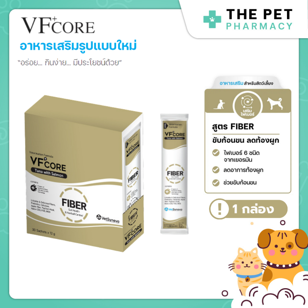 VF+Core FIBER อาหารเสริมแมวเลีย สุนัขเลีย รักษาอาการท้องผูก ลดก้อนขน 1 กล่อง ( 30 ซอง )