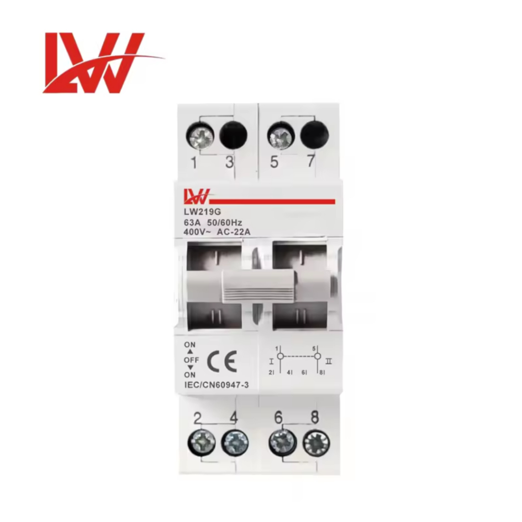 LW  MTS Manual Transfer Switch Breaker เบรคเกอร์ อุปกรณ์สลับแหล่งจ่ายไฟ  2P 40A/63A โดยใช้มือ ไม่มีไฟตกค้าง 400/415V