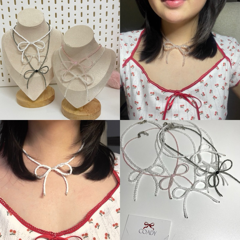 Coady 𖦁ׅ สร้อยคอโชคเกอร์ โบว์ริบบิ้นลูกปัด รุ่น Choker Necklace Ribbon Bow Beaded งานแฮนด์เมด (Handmade) 𖦁ׅ