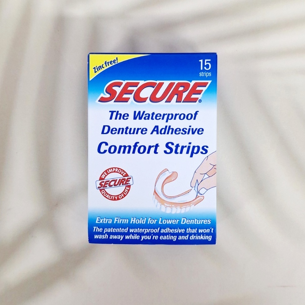 [Secure®] The Waterproof Denture Adhesive Comfort Strips,15Count แผ่นกาวติดฟันปลอม สำหรับฟันปลอมส่วน