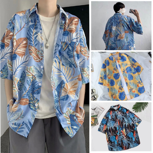 เสื้อฮาวาย hawaii เสื้อเชิ้ตฮาวายผู้ชายแขนสั้นพิมพ์ลาย วินเทจ ผ้าใส่สบายระบายอากาศได้ดี