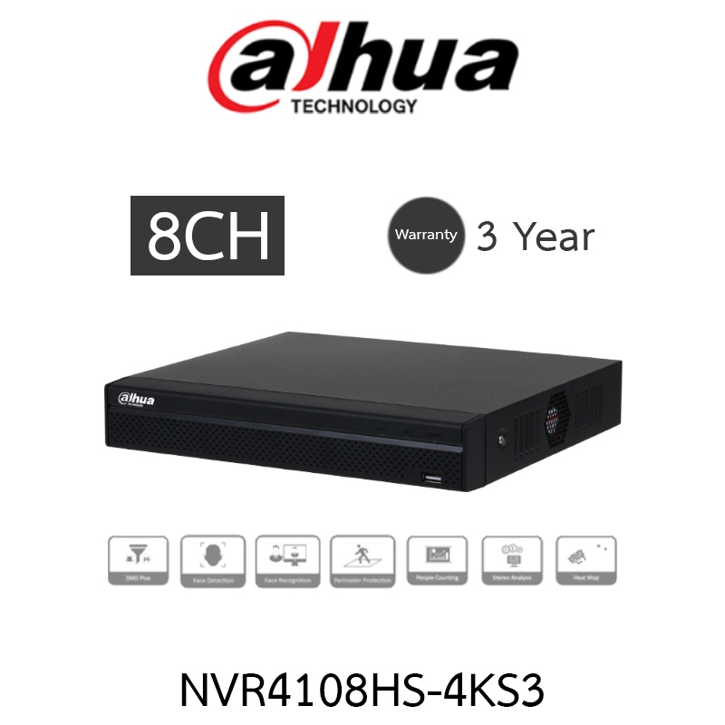 Dahua เครื่องบันทึกกล้องวงจรปิด 8CH Compact 1U 1HDD Lite Network Video Recorder รุ่น NVR4108HS-4KS3