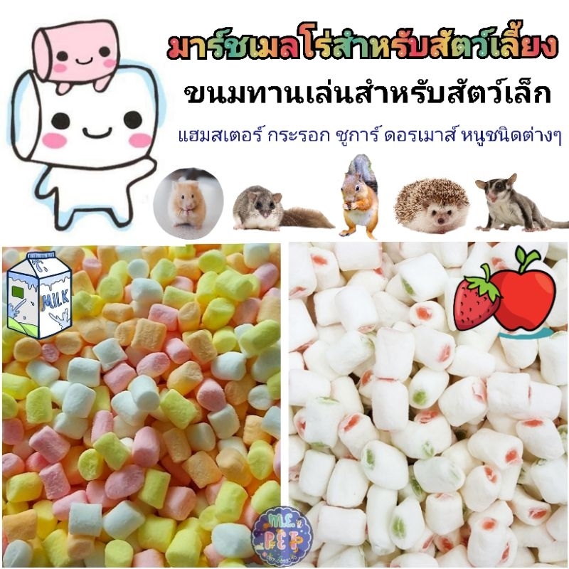 ขนมมาร์ชเมลโล่จิ๋ว รสนม ขนมชูการ์ไกลเดอร์ กระรอก แฮมสเตอร์ เม่นแคระ หนูชนิดต่างๆ (10กรัม)