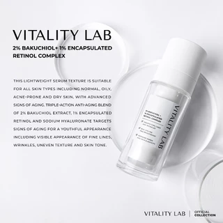 Bakuchiol 2% + Encapsulated Retinol Complex 1% เรตินอลเซรั่มจากธรรมชาติสำหรับคนที่มีปัญหาริ้วรอยและร่องลึก VITALITY LAB