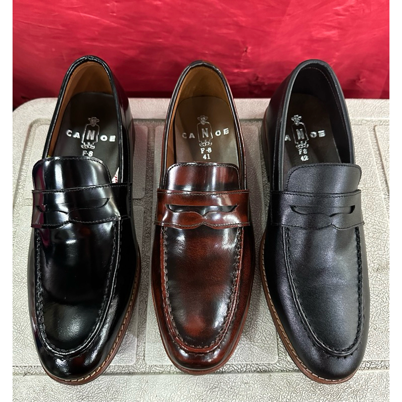 รองเท้าผู้ชายpennyรองเท้าเบอร์กันดี้แบบสวมหนังขัดแท้ 100% Handmadeรองเท้าโลฟเฟอร์F8
