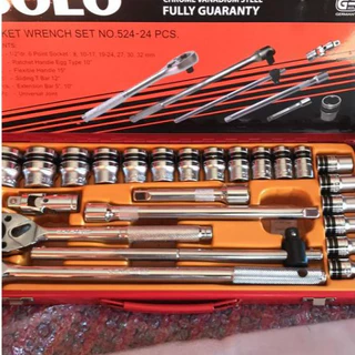 SOLO รุ่น524 - 24 PCS. เครื่องมือชุด ประแจบล็อกชุด 24ตัว/ชุด พร้อมบล็อคเบอร์ 8-32mm. ด้ามขันก็อกแก๊ก