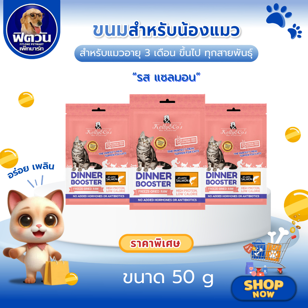 Kelly and Co's CAT BOOSTER ผงโรยอาหาร สำหรับแมวทุกสายพันธุ์ทุกช่วงวัย เพิ่มความอยากอาหาร รสปลาแซลมอน