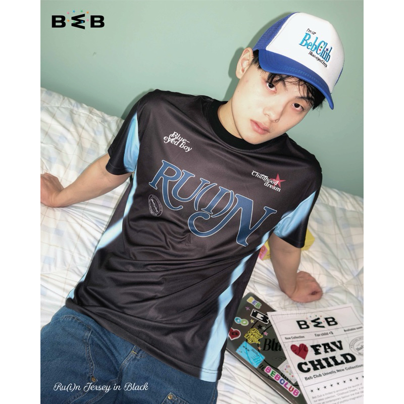 BEBCLUB RUIN BLACK JERSEY เสื้อกีฬาคอกลมเบ็บคลับสีดำ/ฟ้า