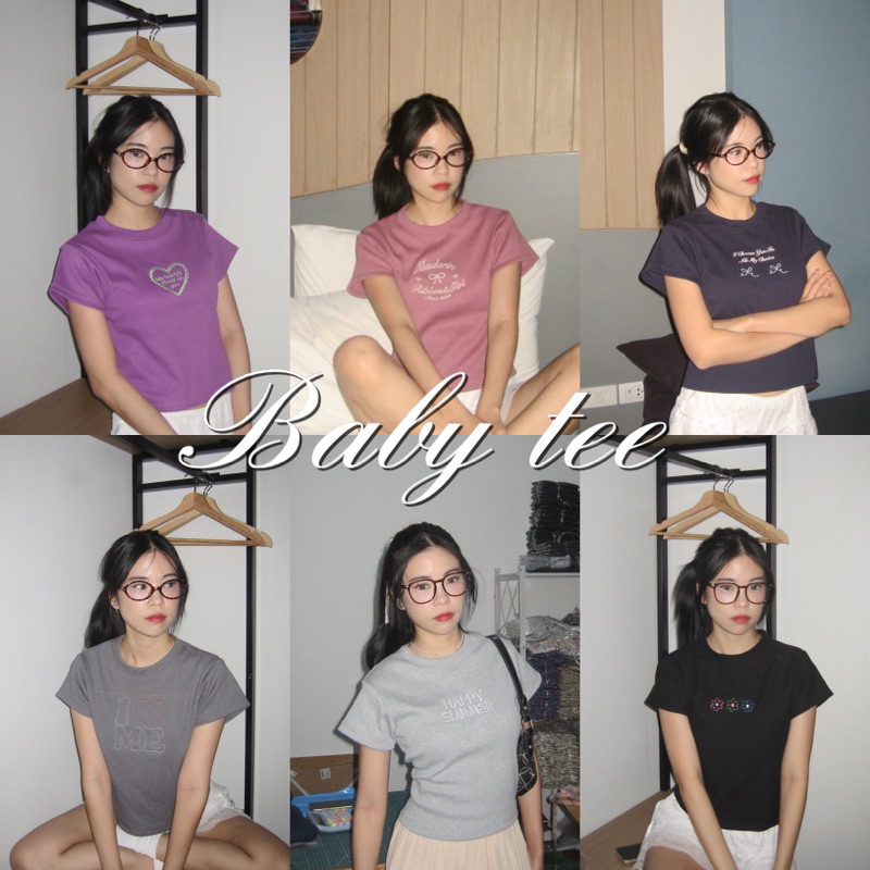 (ลด50%ในวิดีโอและไลฟ์) เสื้อยืด Baby tee ผ้าร่อง ยืดได้เยอะ สีน่ารักมาก มีหลายแบบให้เลือก