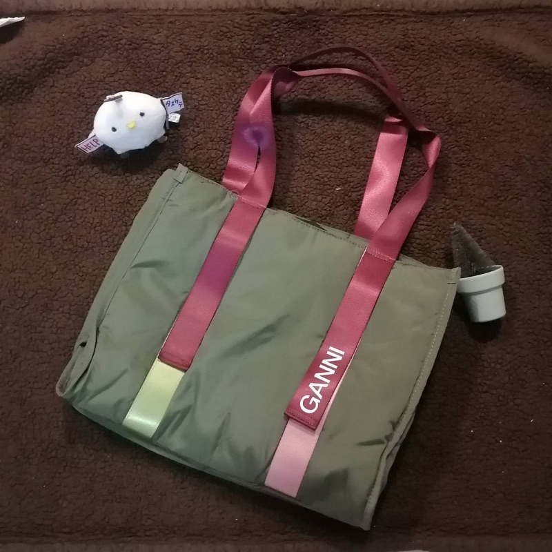 Tote bag Ganni กระเป๋าผ้าสีเขียว