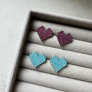 ต่างหูหัวใจทรงคิวบิค ใส่ติดหูก้านเงินแท้แพ้ง่ายใส่ได้