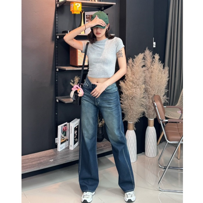 ยีนส์ Nammon Jeans NM04 ยีนส์กระบอกใหญ่เข้มเฟสสนิม-ผ้าไม่ยืด