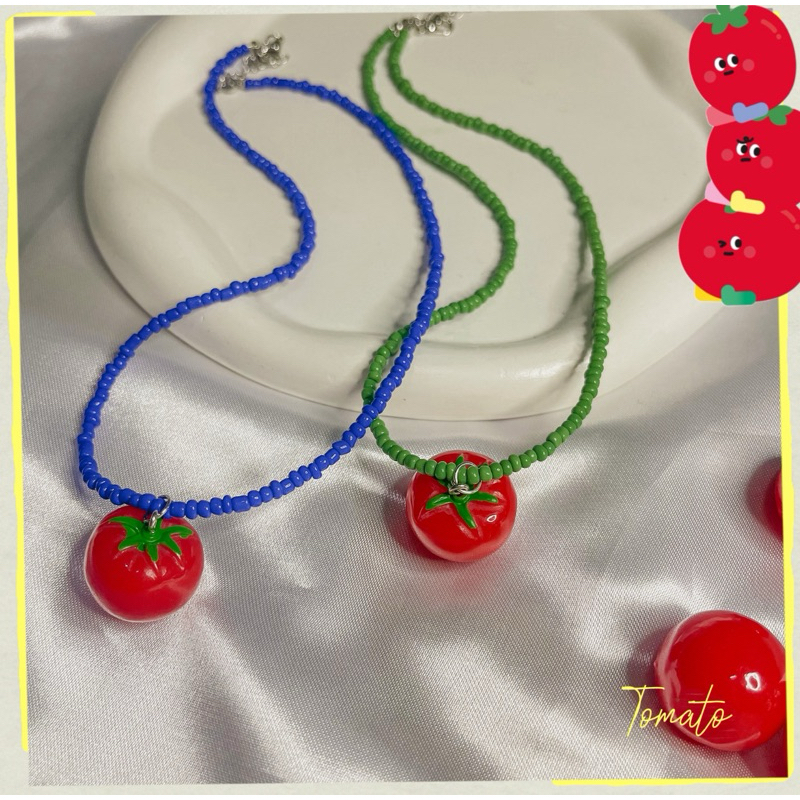 สร้อยคอลูกปัดมะเขือเทศ (พร้อมส่ง)