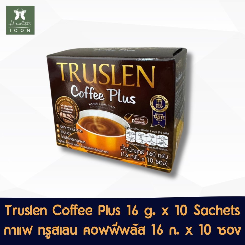 ทรูสเลน กาแฟปรุงสำเร็จชนิดผง ไร้น้ำตาล 16 กรัม x 10 ซอง Truslen Coffee Plus Sugar Free 16 g. x 10 px