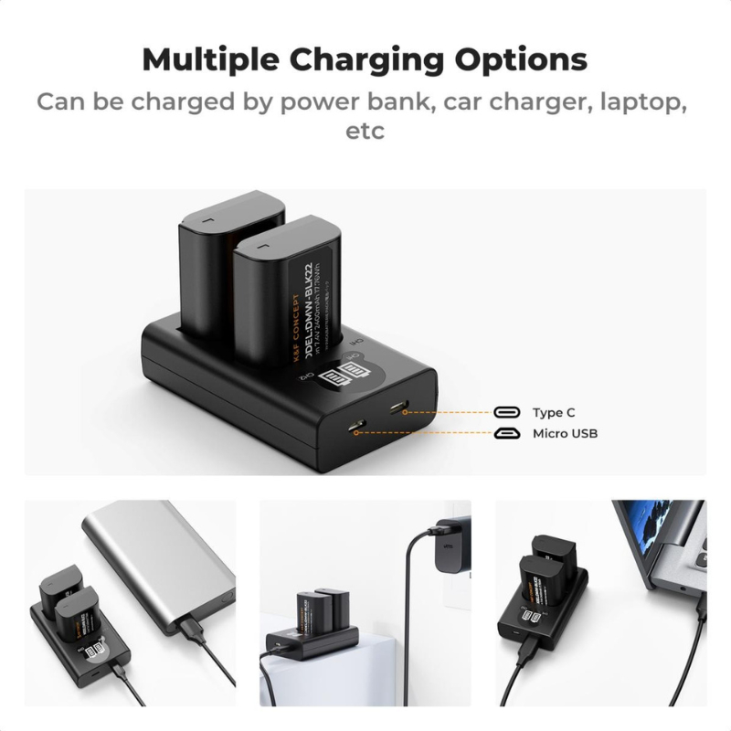 K&F DMW-BLK22 Charger LCD Screen and 2 Pack Battery