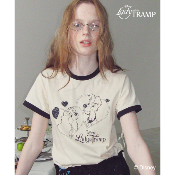 Ronron Ringer Lady And The Tramp Short T Shirt (Cream Navy, Cream Red)