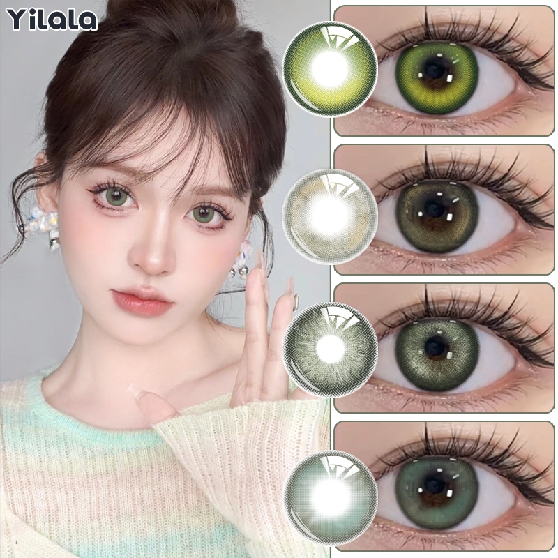 -0.00~-4.50  Yilala คอนแทคเลนส์รายเดือน 2 ชิ้น 1 คู่ คอนแทคเลนส์นิ่ม อนิเมะ ตาสีเขียว บิกอาย 14.5 มม.