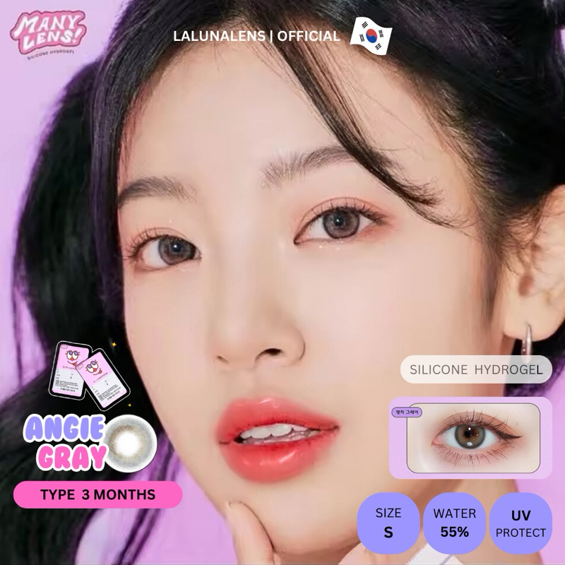 [ 6.6 Mid Year Sale❗️ลดสูงสุด 70% ][รุ่นราย 3 เดือน💕] คอนแทคเลนส์ Manylens  รุ่น Angie Gray🧚🏻‍♀️สีเทา กลิตเตอร์✨