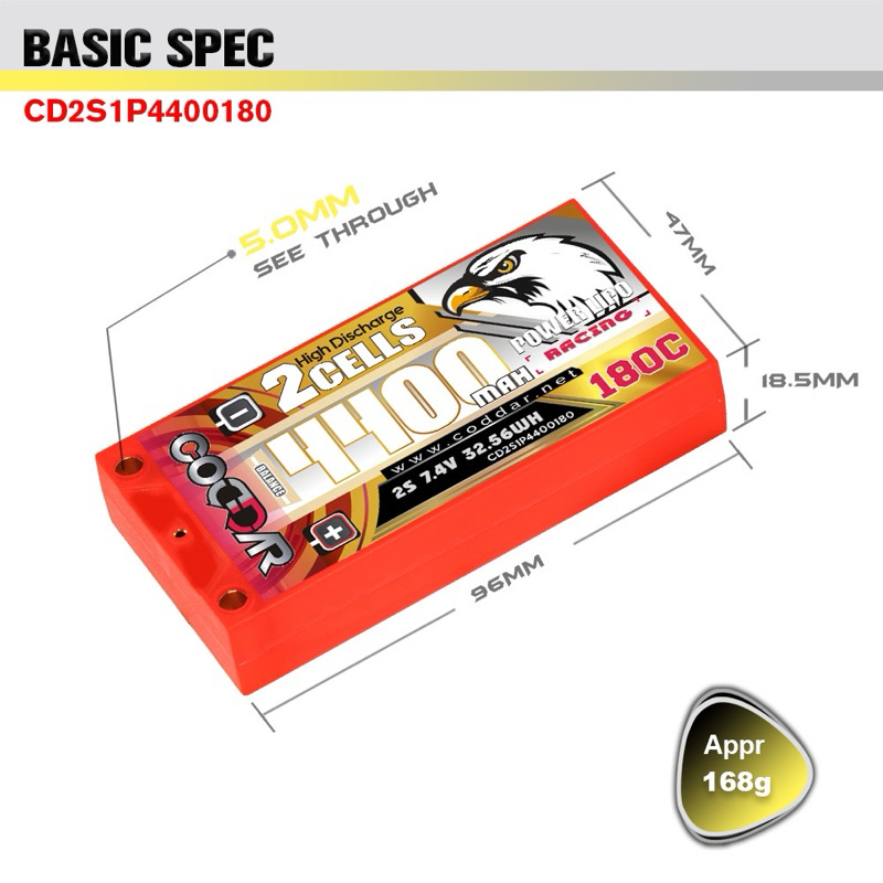CODDAR Lipo 2s 7.4V 4400mAh 180c (Shorty)
