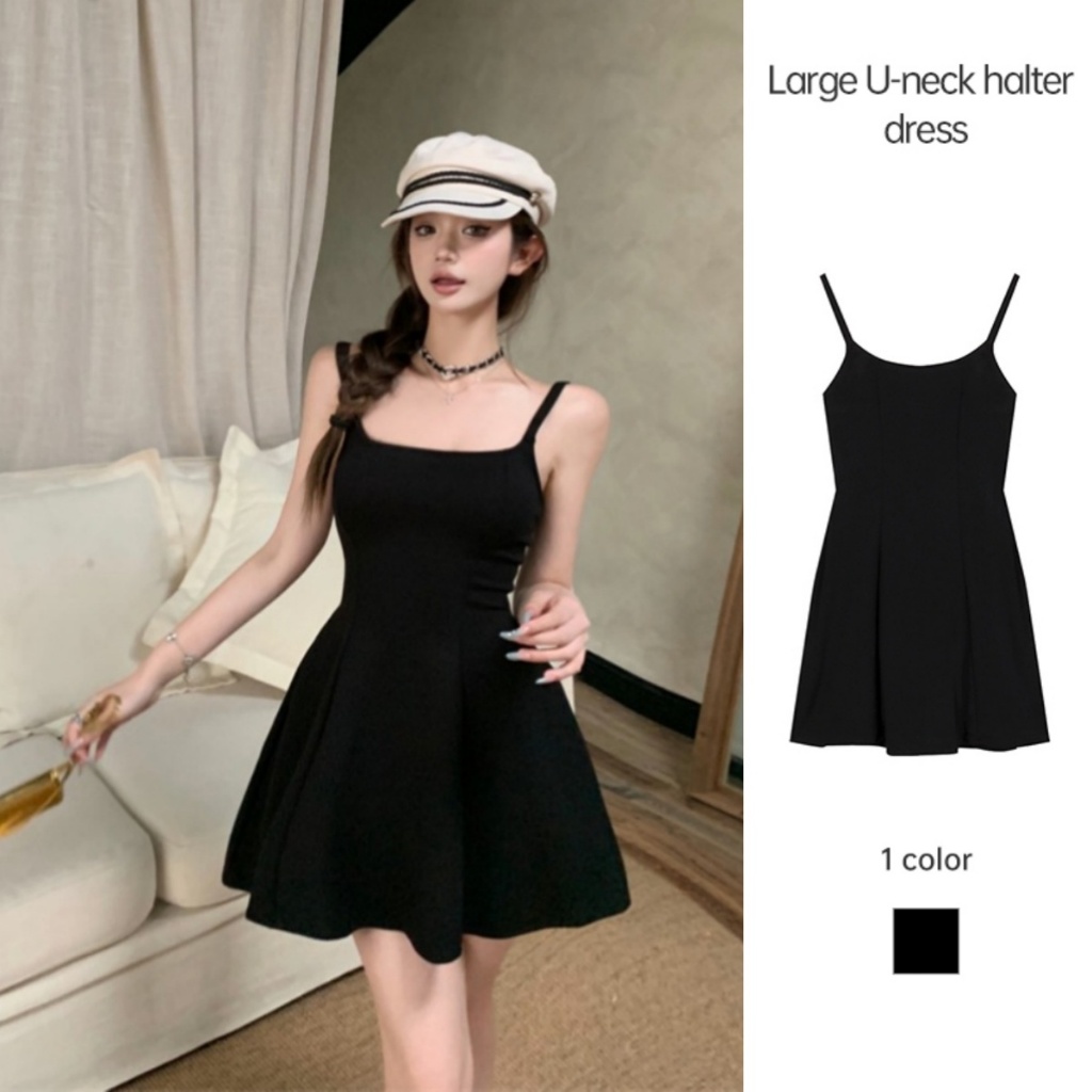การจัดส่งสินค้า ชุดเดรส กระโปรง A-line สีดําสไตล์ฝรั่งเศส LIVE