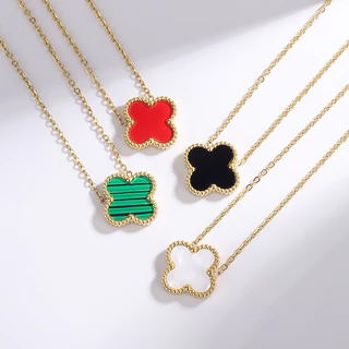 พร้อมส่ง สร้อยคอโซ่เหล็กไทเทเนียม จี้ใบโคลเวอร์สี่แฉก 18K เครื่องประดับแฟชั่น เรียบง่าย ให้เป็นของขวัญ