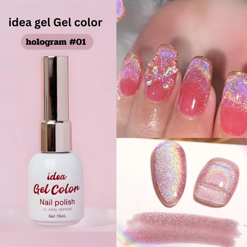 สีเจลลูกแก้ว Hologram สีชมพู idea gel สวยมาก ยอดนิยม ทำเล็บมือ