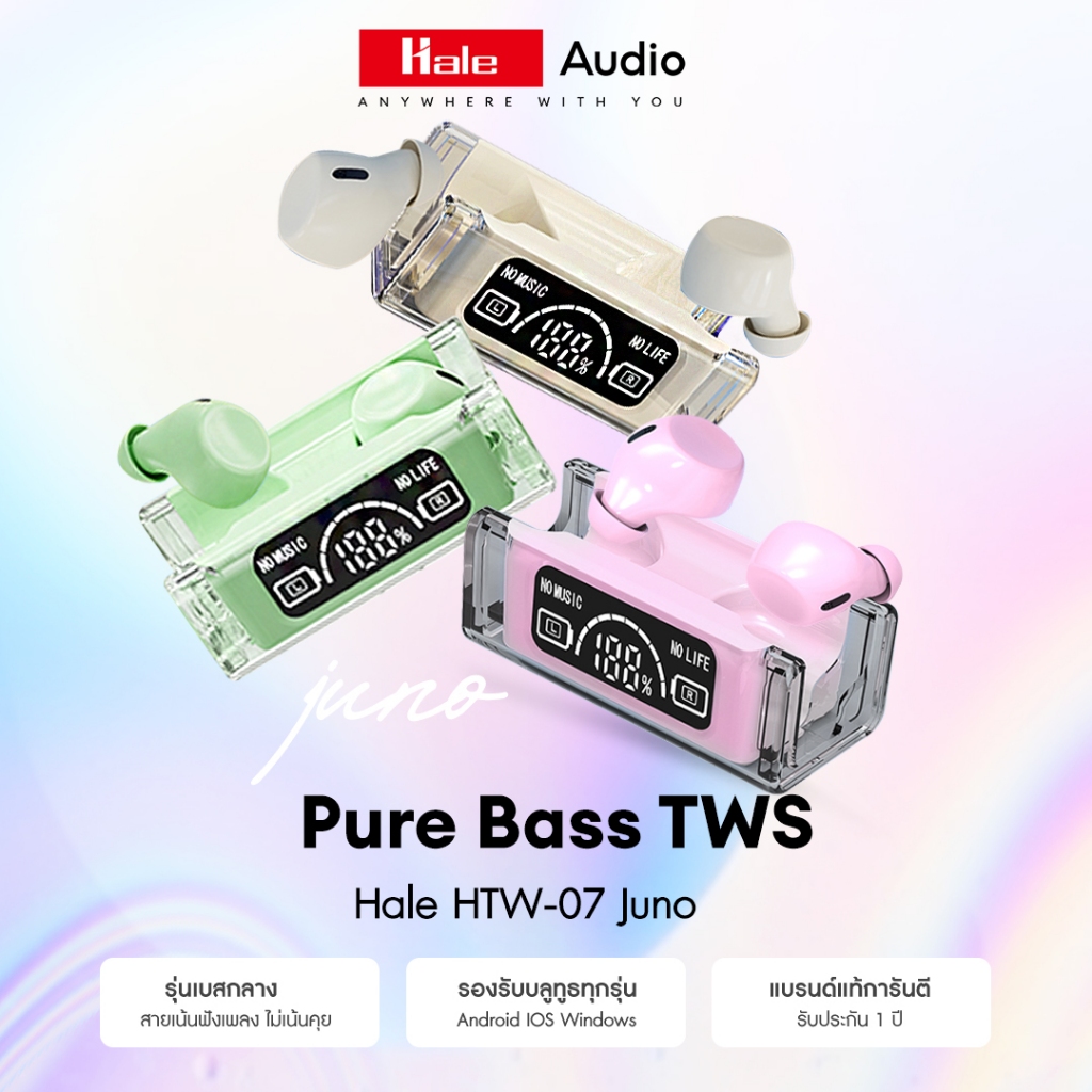 Hale หูฟังบลูทูธ หน้าจอจะแสดงสถานะแบตเตอรี่ TWS Wireless Earphone HTW-07