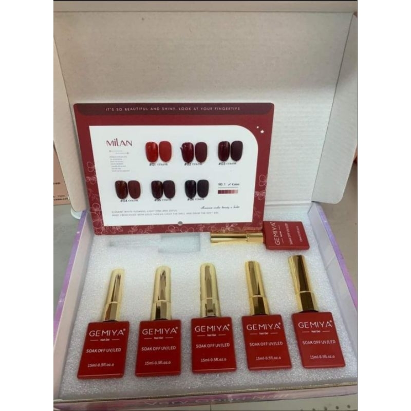 "พร้อมส่ง" สีเจลโทนแดง Milan เช็ท 6 สี (ขนาด 15ml) แถมชาร์จสีสำเร็จ สีสวย ทนนาน