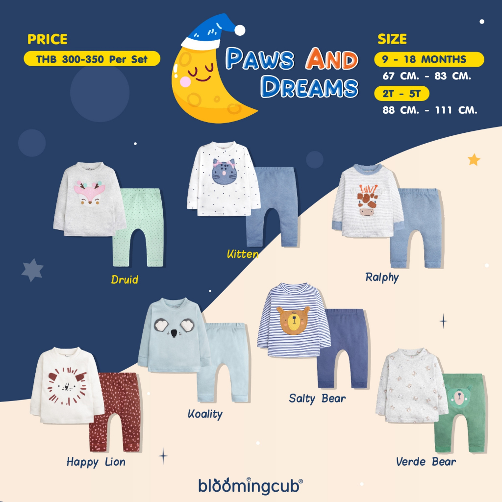 Bloomingcub Collection Pows and dreams ชุดนอนแขนยาวขายาว ผ้า 100% Cotton นุ่มสบาย ระบายอากาศดี