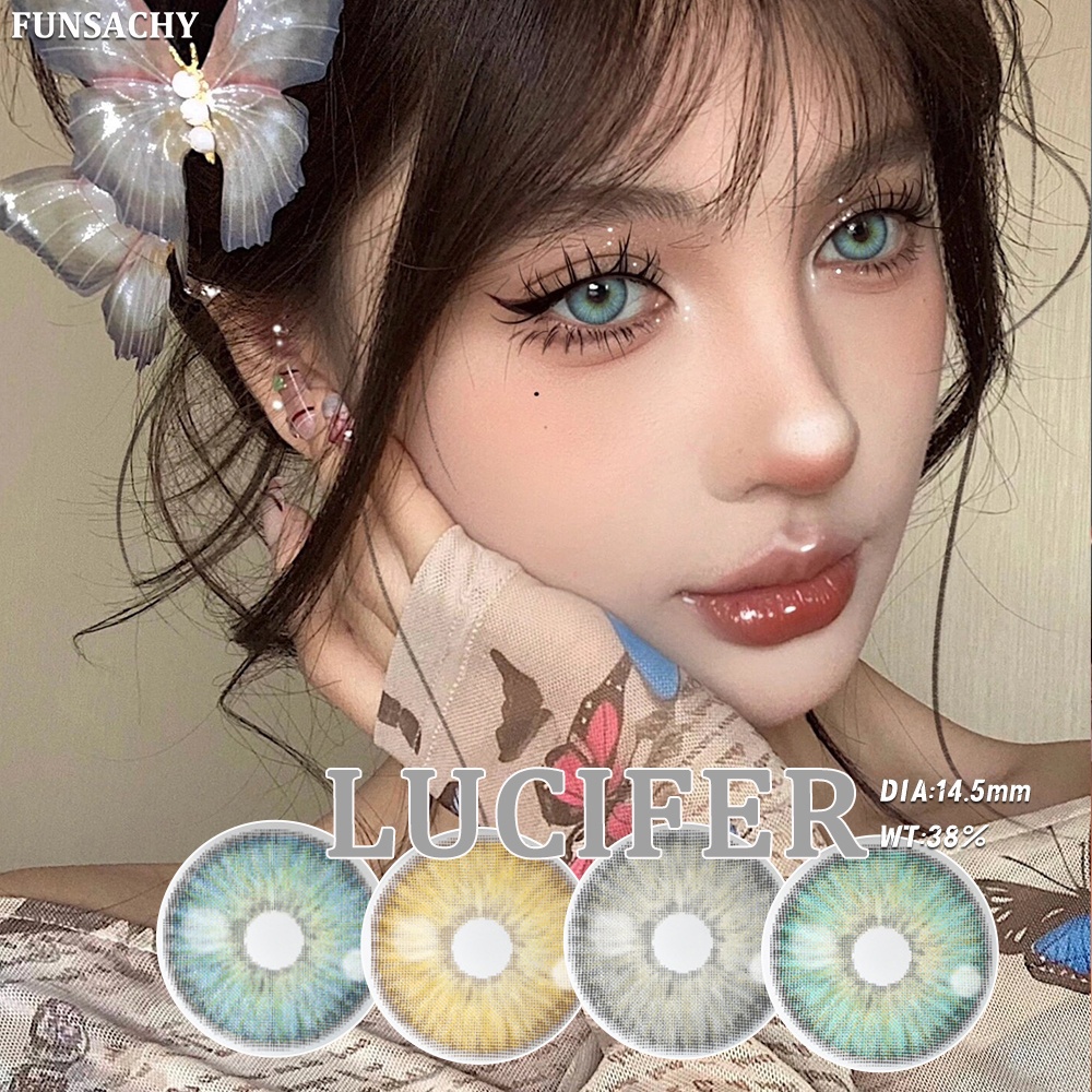 Funsachy คอนแทคเลนส์สีฟ้าหลากสีคุณภาพสูงสำหรับดวงตาลูซิเฟอร์เลนส์สีม่วงน้ำเงินธรรมชาติเลนส์ตาโตสีเทา