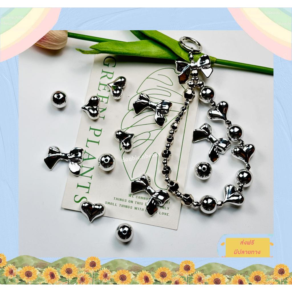 จี้ลูกปัดเงินเมทาลิค จี้ลูกปัดพรีเมี่ยม เกรดเอ+ 4 ชิ้น 15 บาทdiy